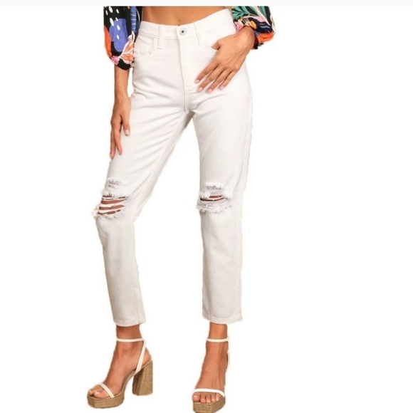 NWT AFRM RIPPED WHITE JEANS - Picture 2 of 7